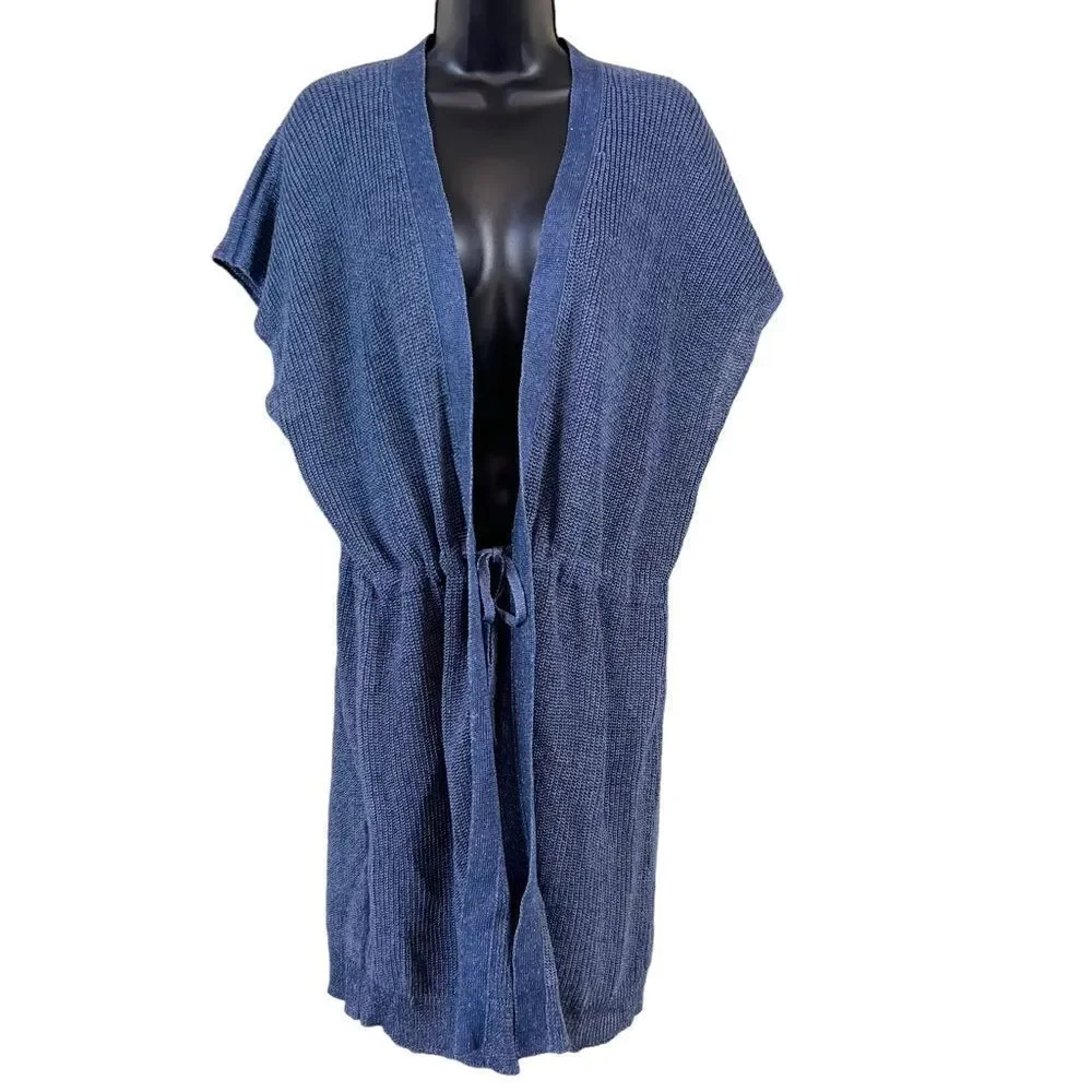 Lafayette 148 Hemp Blue Marled Long Line Cardigan Vest